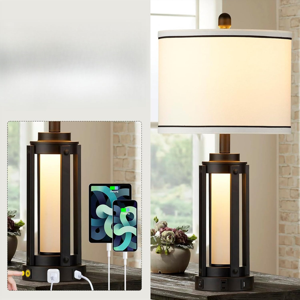 26" Modern Table Lamp Black Single