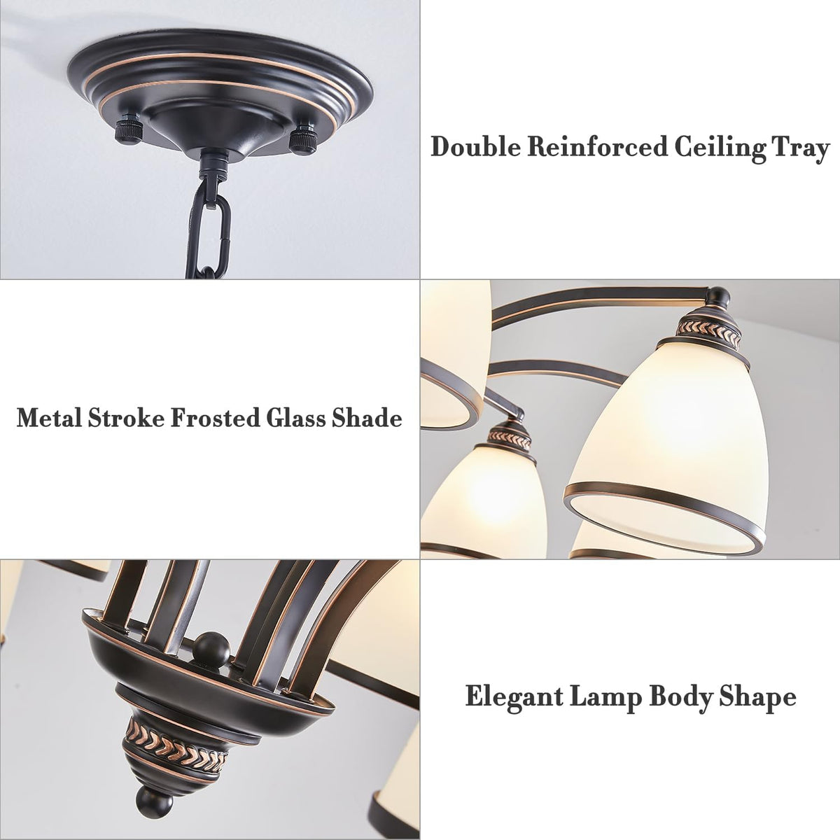 30" 6-Light Black Gold Chandelier