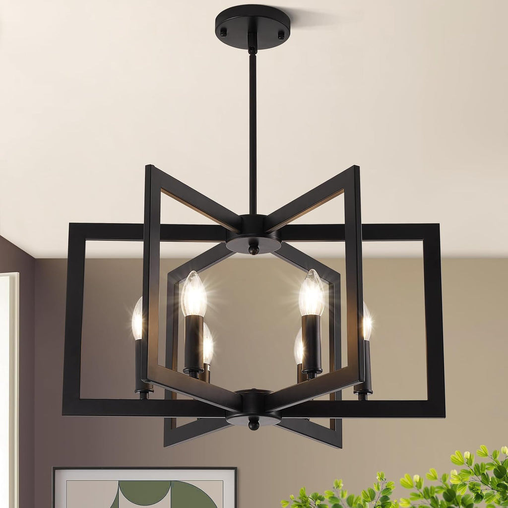 22" Black 6-Light Farmhouse Chandelier