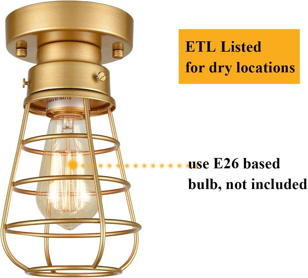Farmhouse Gold Cage Flush Mount Ceiling Light
