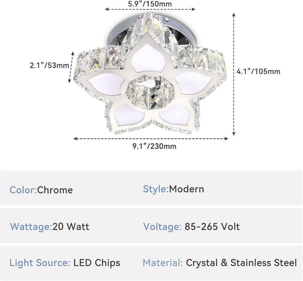 Flower LED Crystal Flush Mount Ceiling Light Cool White