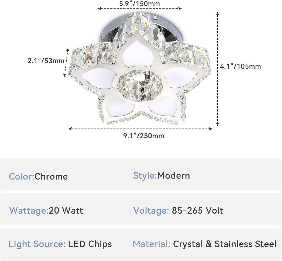 Flower LED Crystal Flush Mount Ceiling Light Cool White