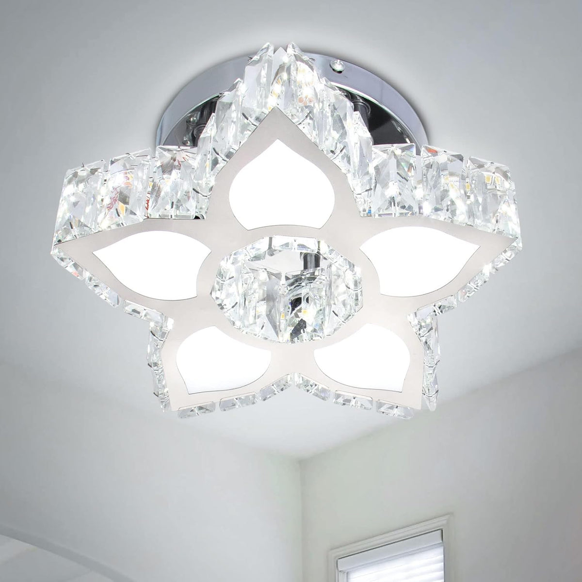 Flower LED Crystal Flush Mount Ceiling Light Cool White