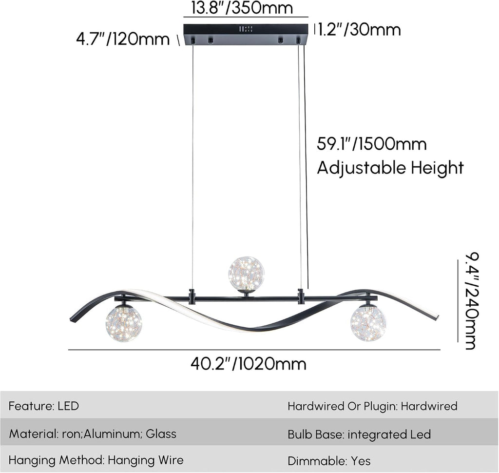 40.2" Black LED Linear Chandelier