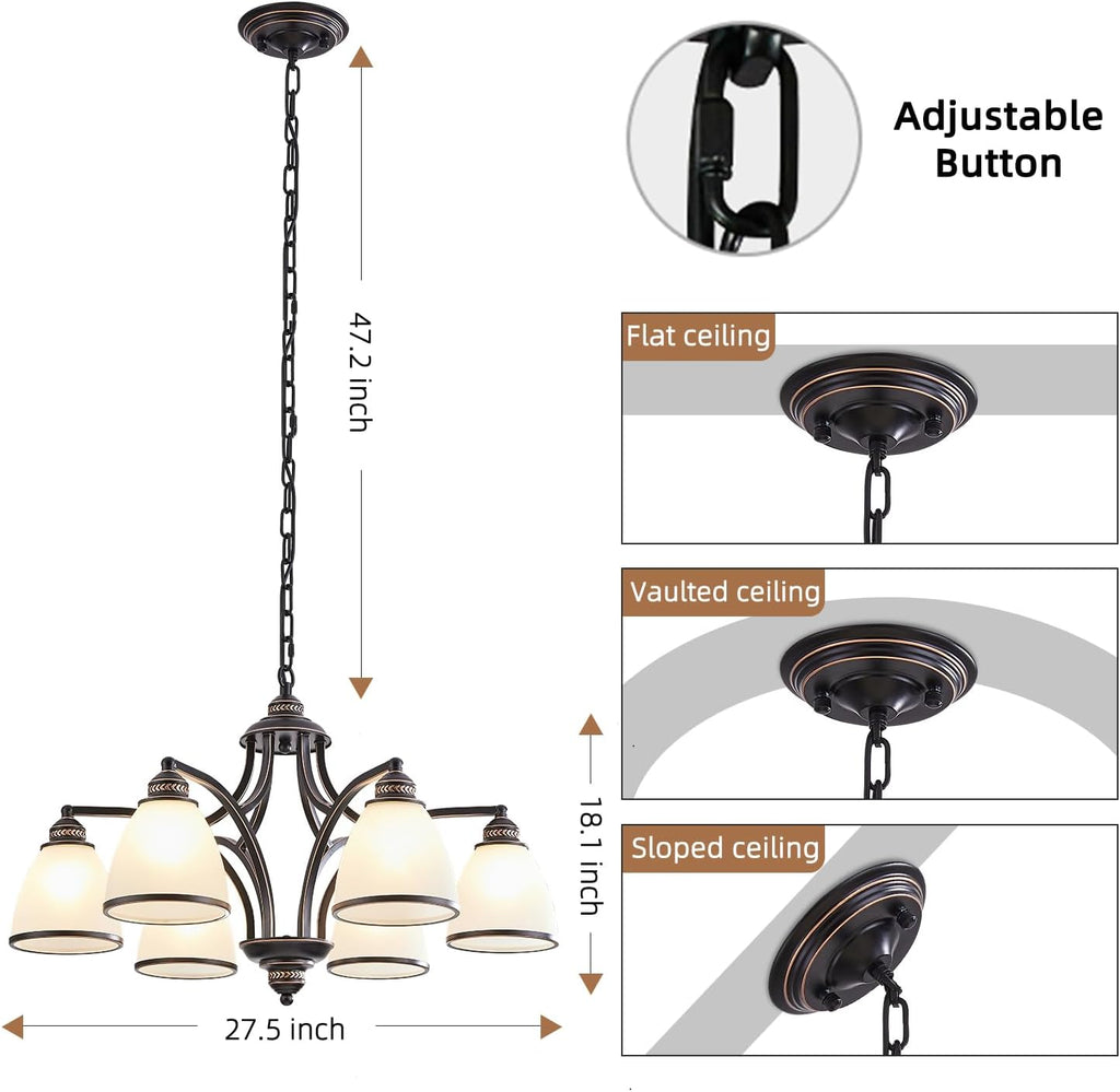 30" 6-Light Black Gold Chandelier
