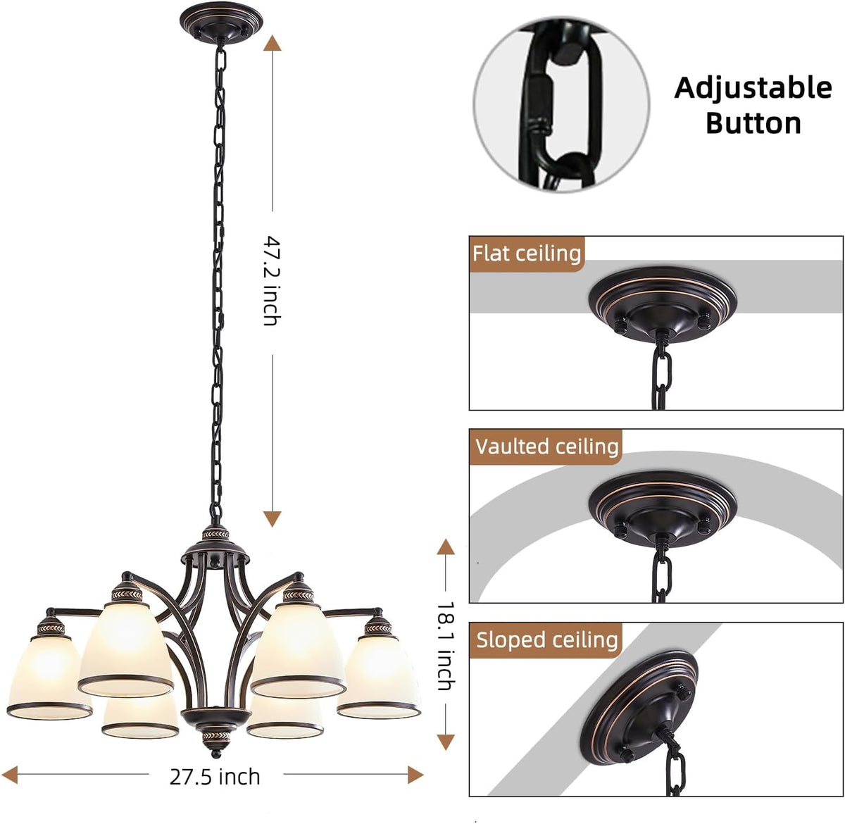 30" 6-Light Black Gold Chandelier