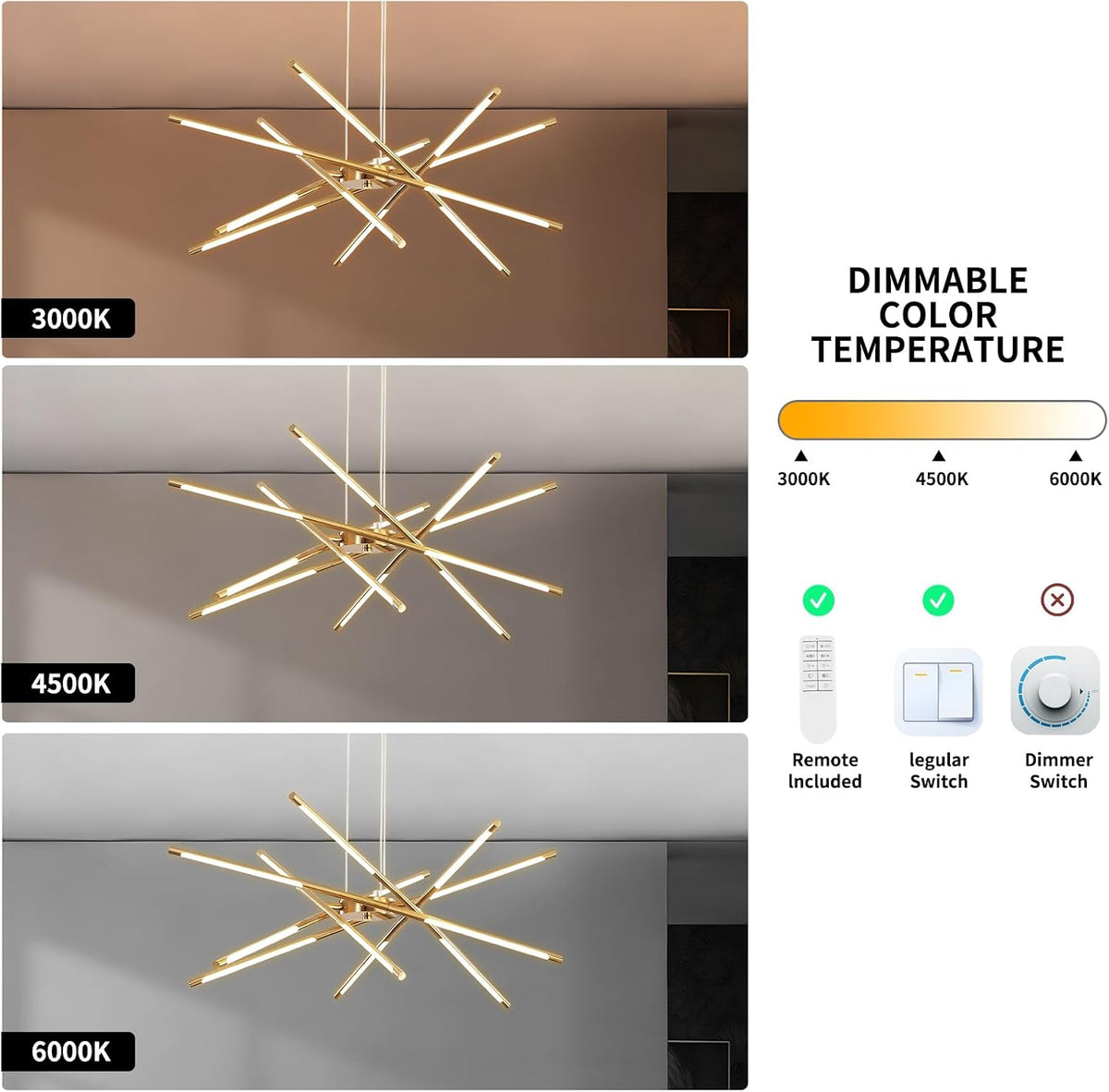 12-Light Gold LED Linear Chandelier