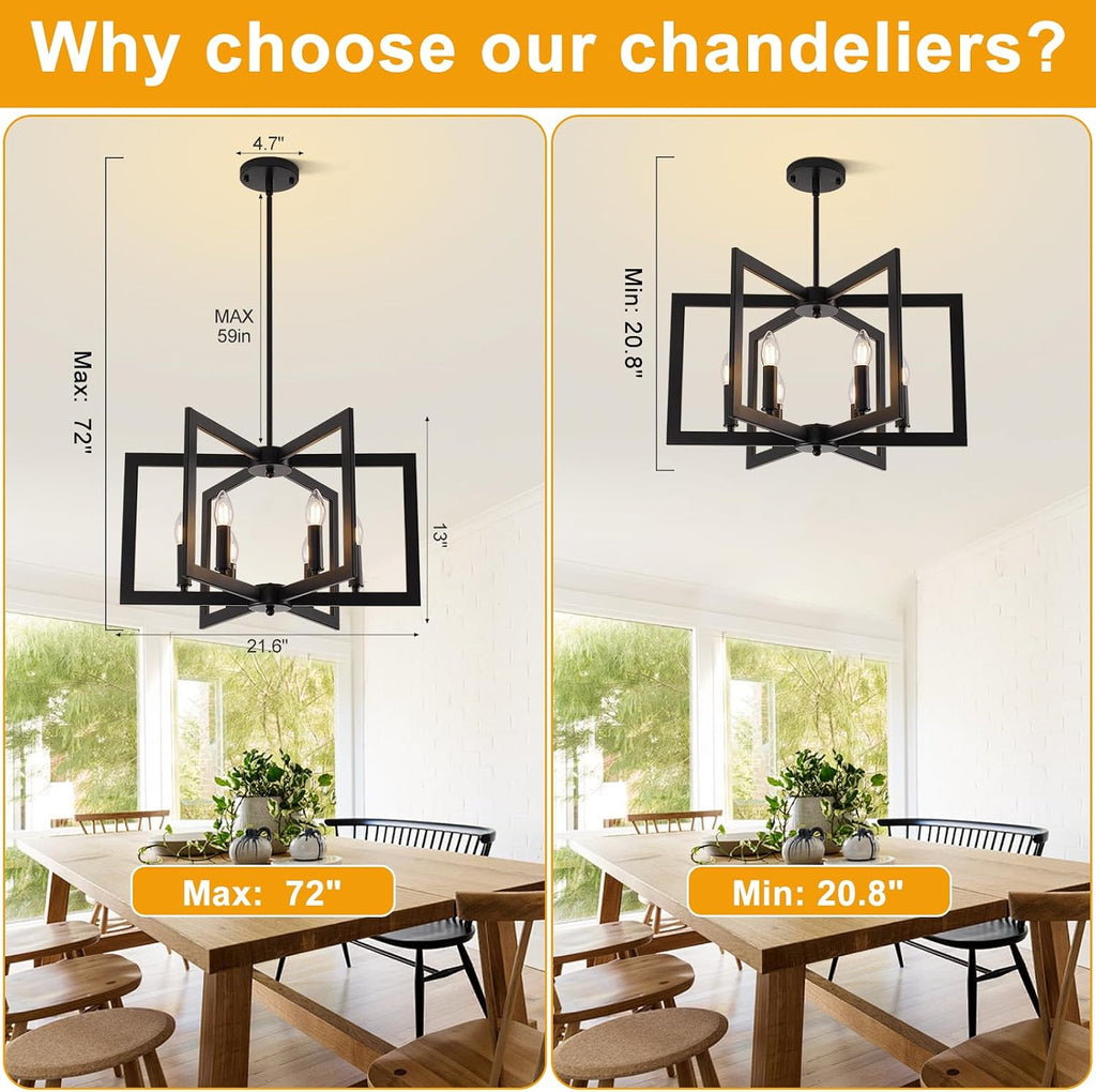 22" Black 6-Light Farmhouse Chandelier