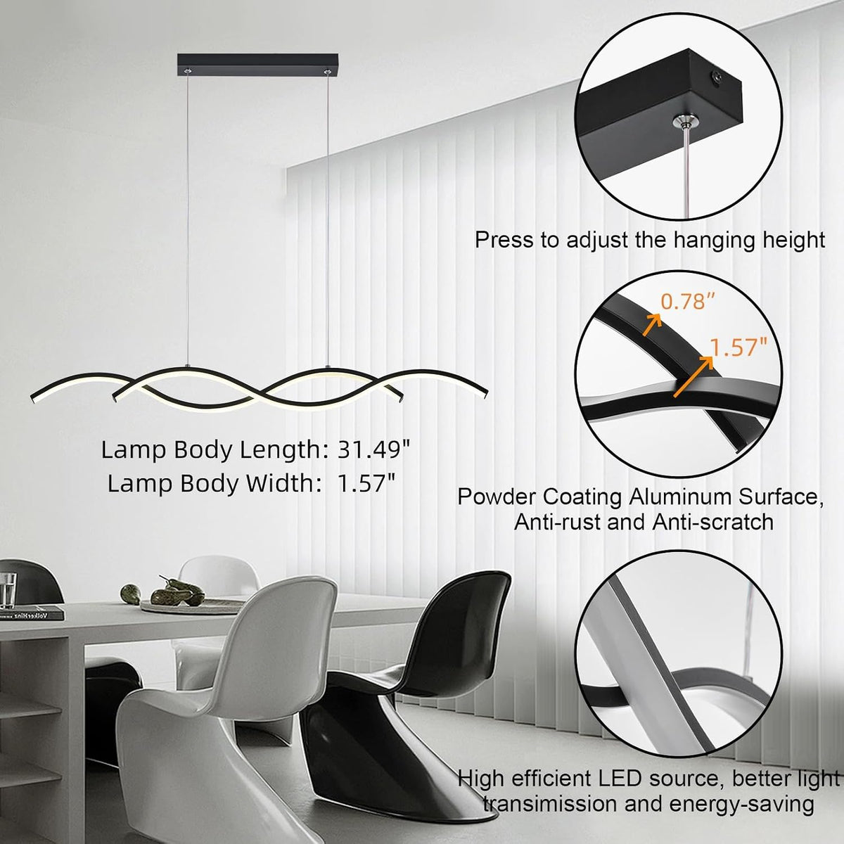 31.49" Waving Linear LED Chandelier