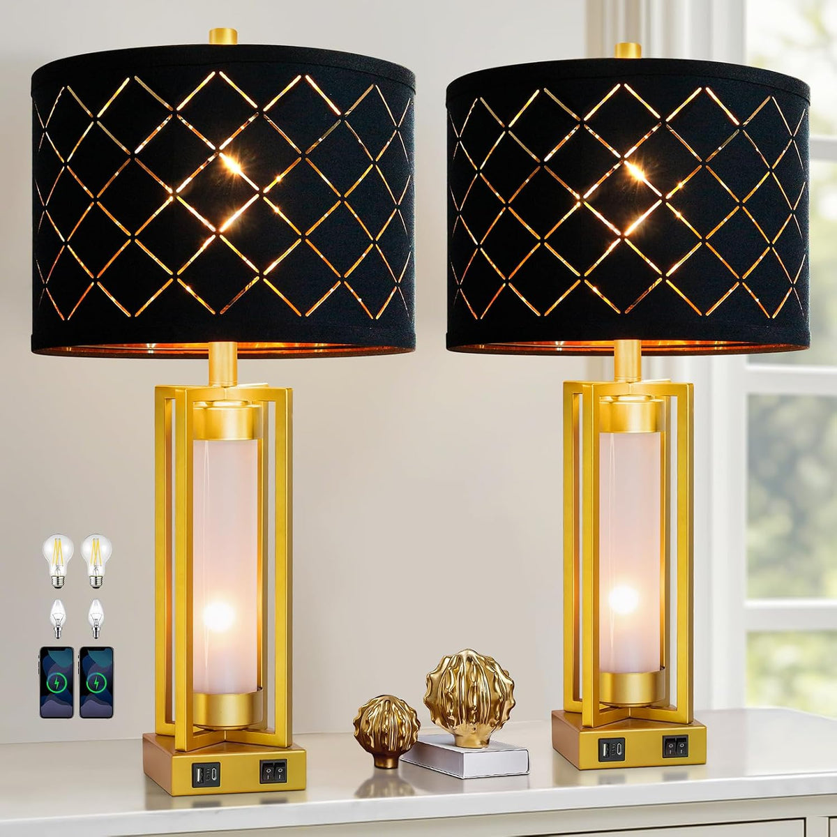 Set of 2 Modern USB Table Lamps