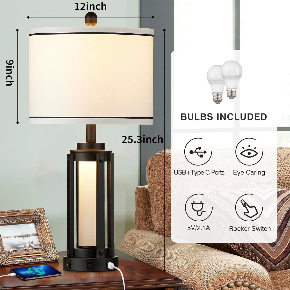 26" Modern Table Lamp Black Single
