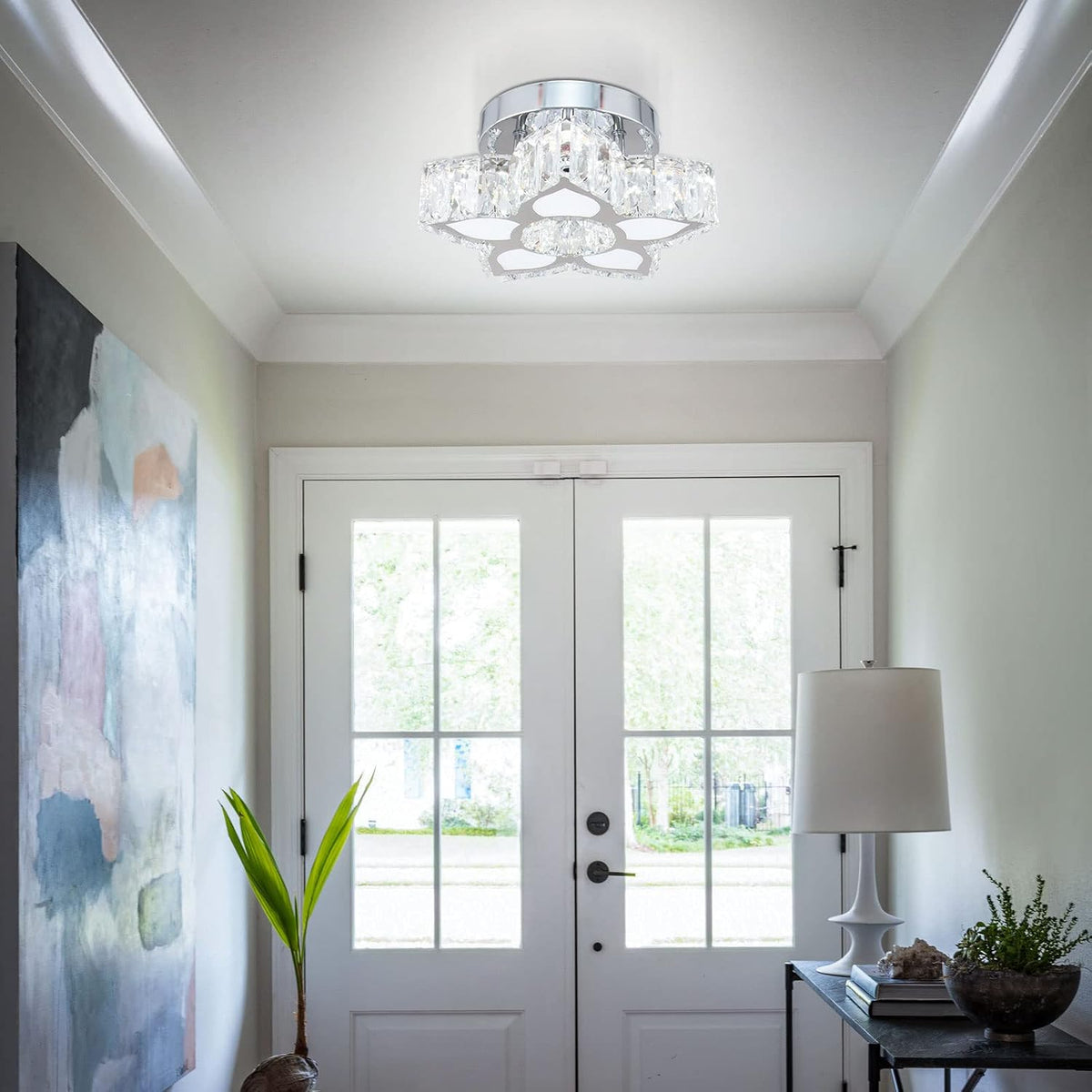 Flower LED Crystal Flush Mount Ceiling Light Cool White