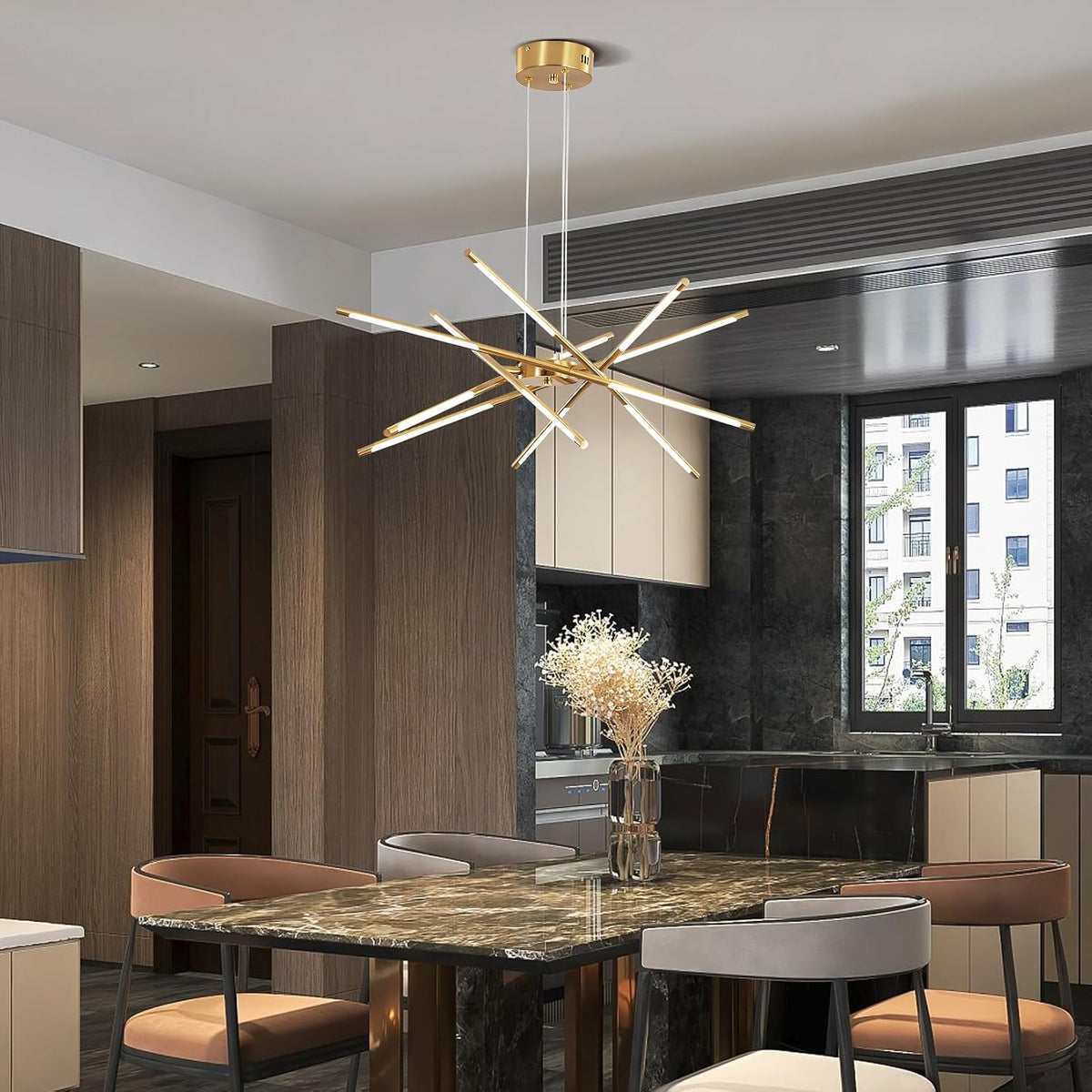 12-Light Gold LED Linear Chandelier