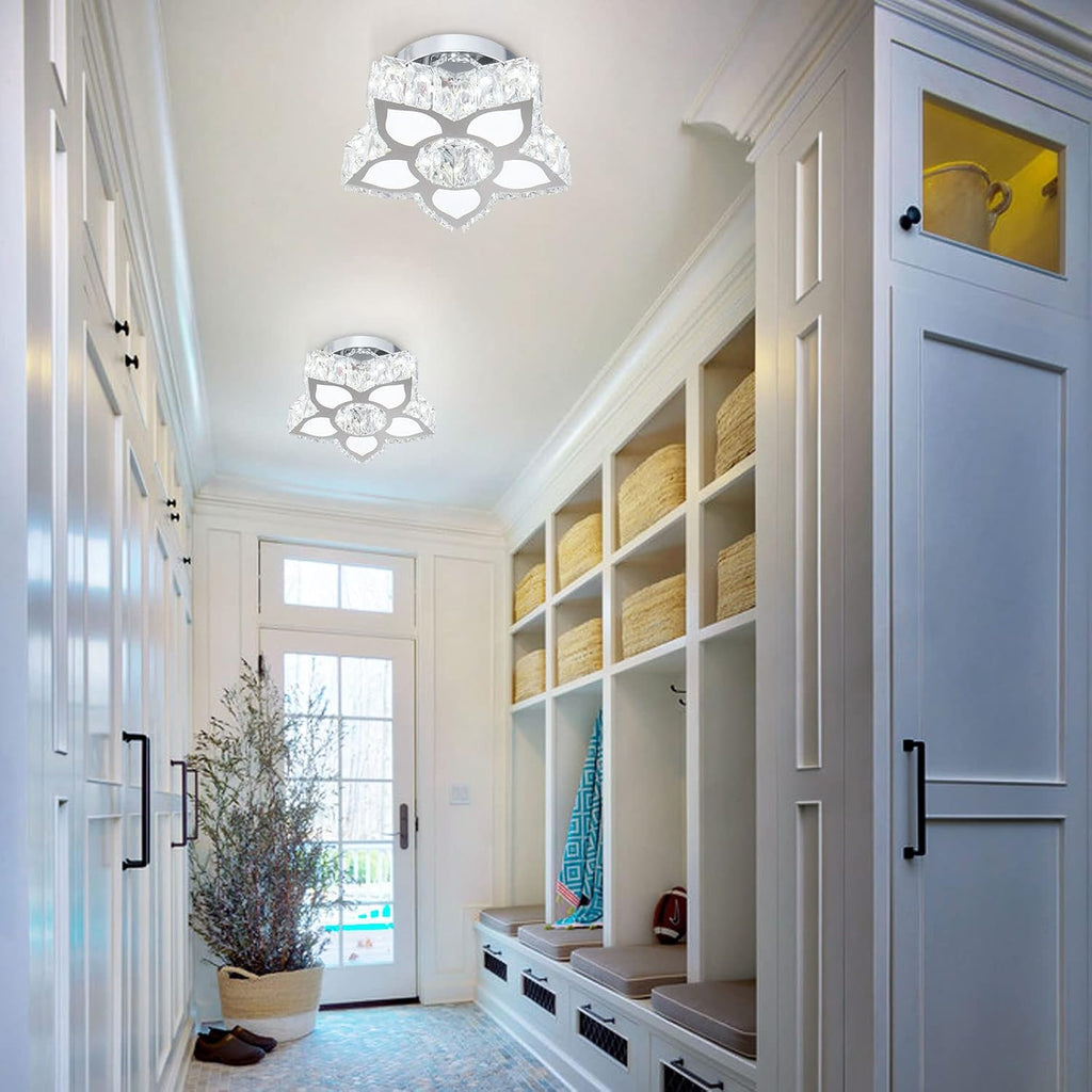 Flower LED Crystal Flush Mount Ceiling Light Cool White