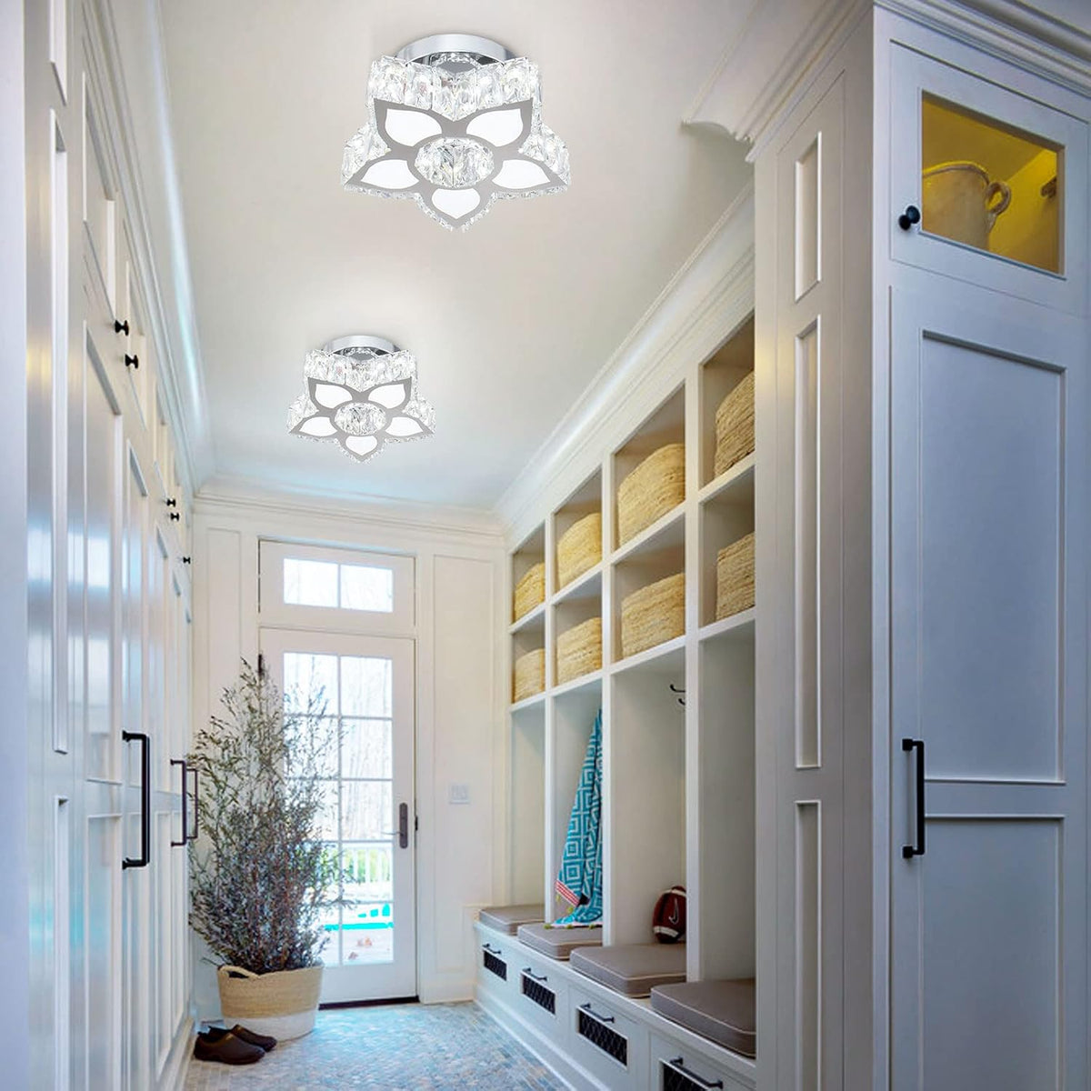 Flower LED Crystal Flush Mount Ceiling Light Cool White