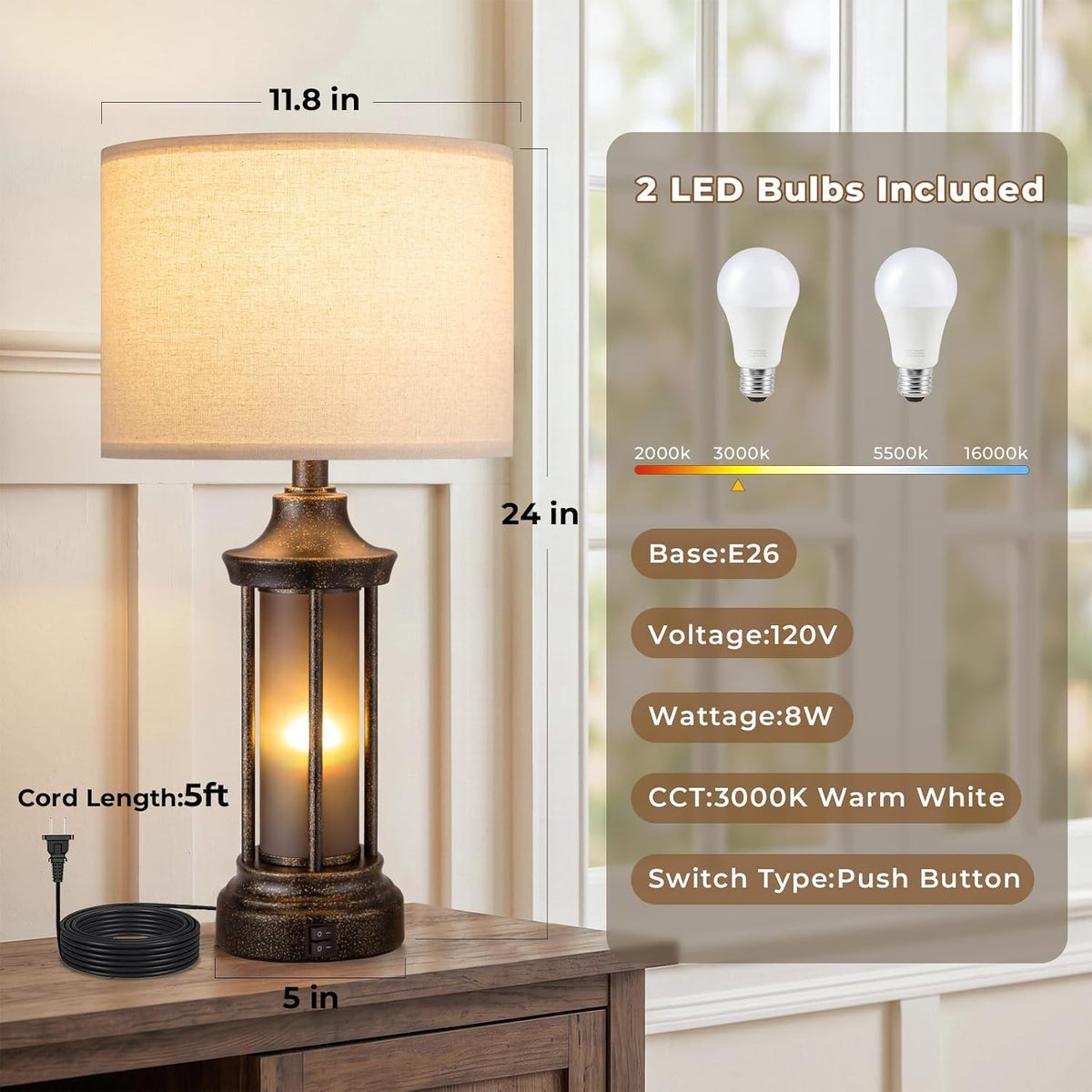 24" Farmhouse Table Lamp Set of 2