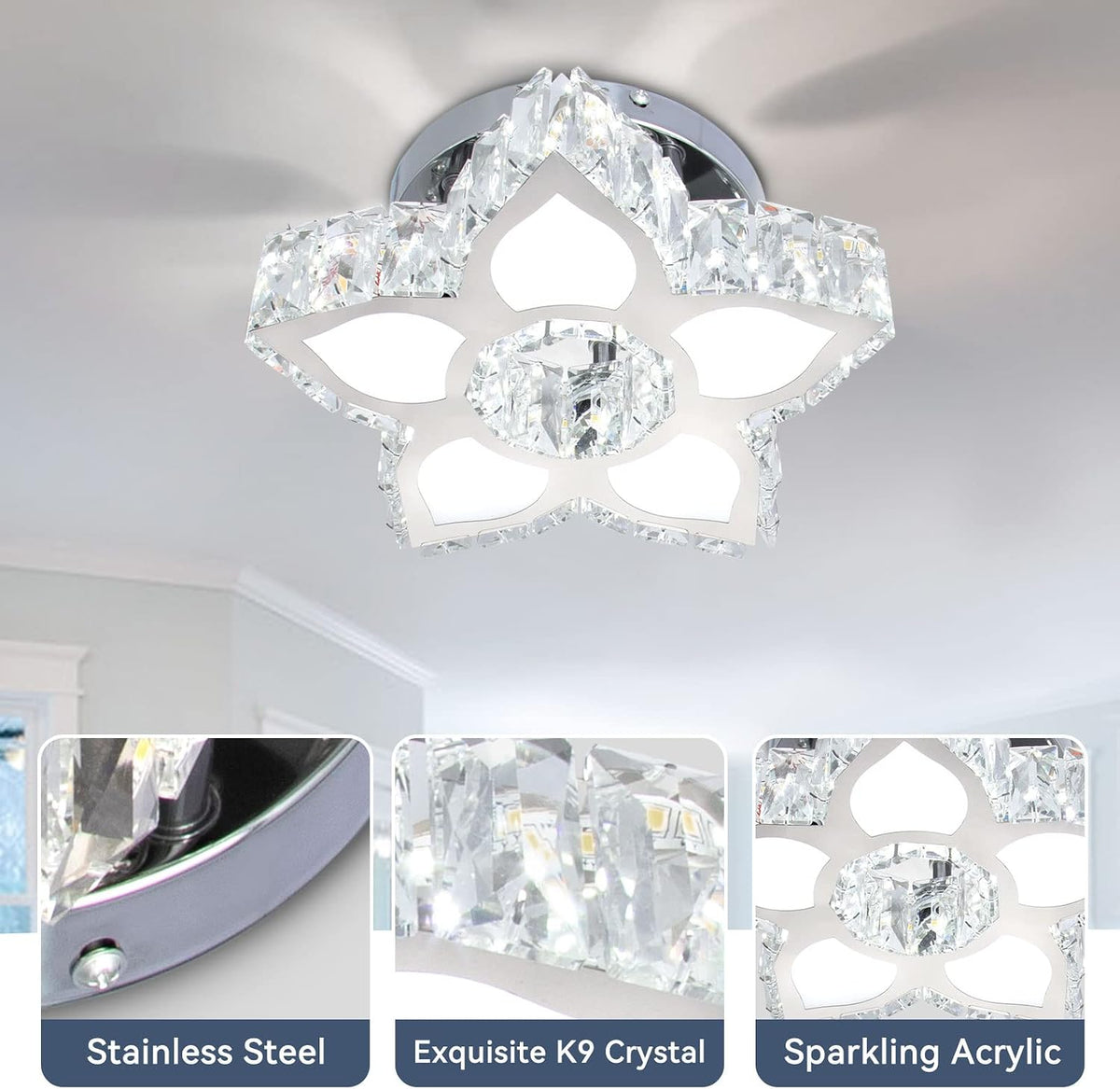 Flower LED Crystal Flush Mount Ceiling Light Cool White