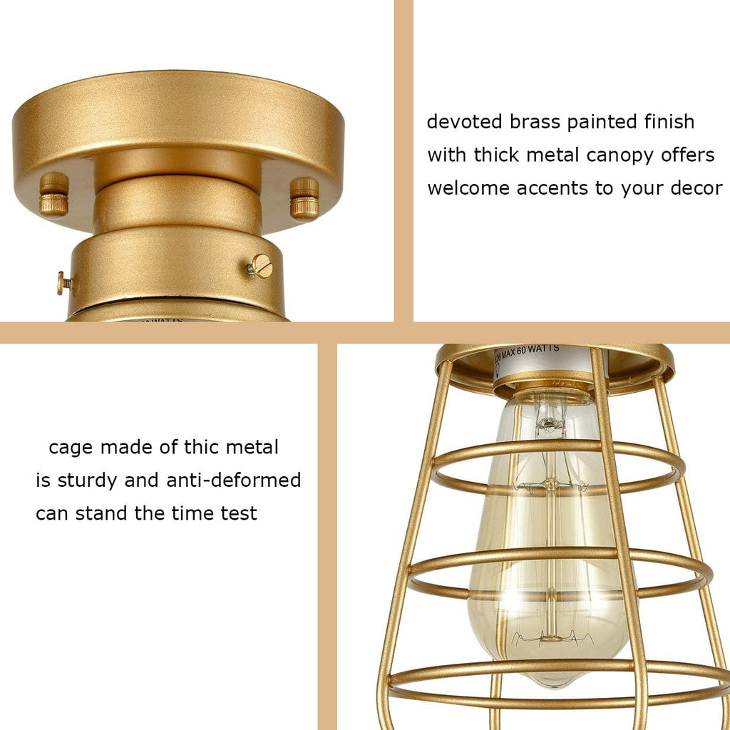Farmhouse Gold Cage Flush Mount Ceiling Light