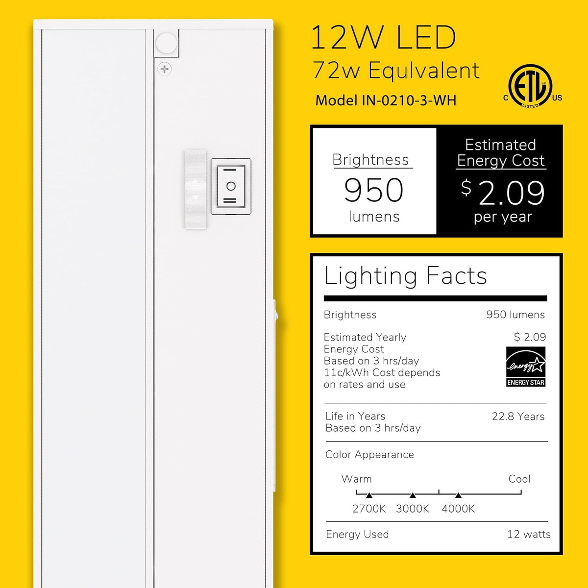 24" 3-CCT LED Under Cabinet Light