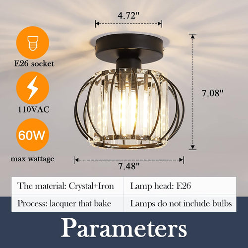 2 Pack Small Crystal Semi Flush Ceiling Light Black