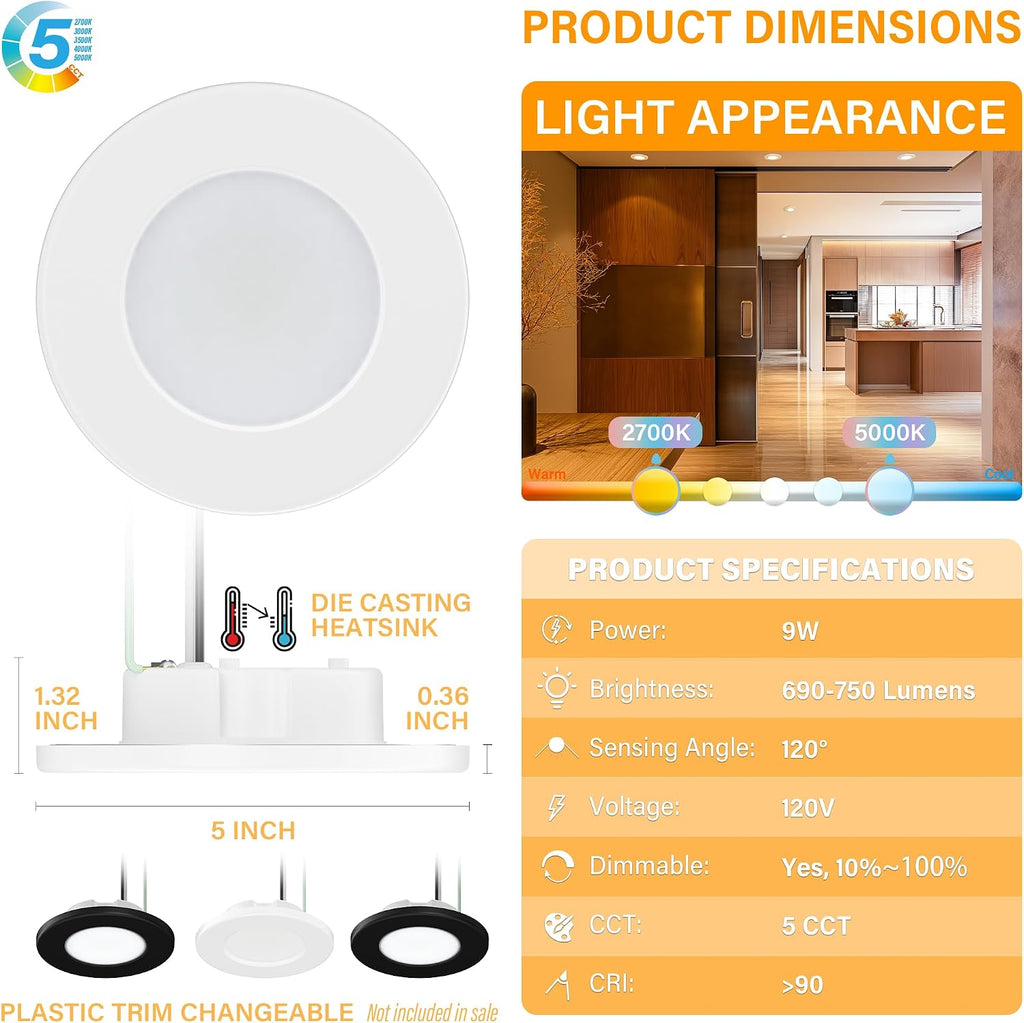 4" 5CCT LED Surface Mount Ceiling Light White 2 Pack