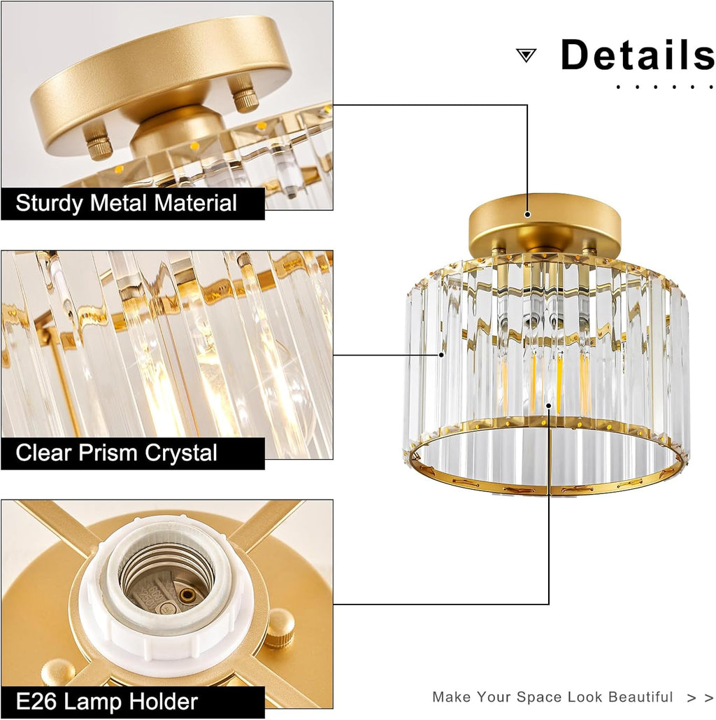 Gold Semi Flush Ceiling Light 8.66"