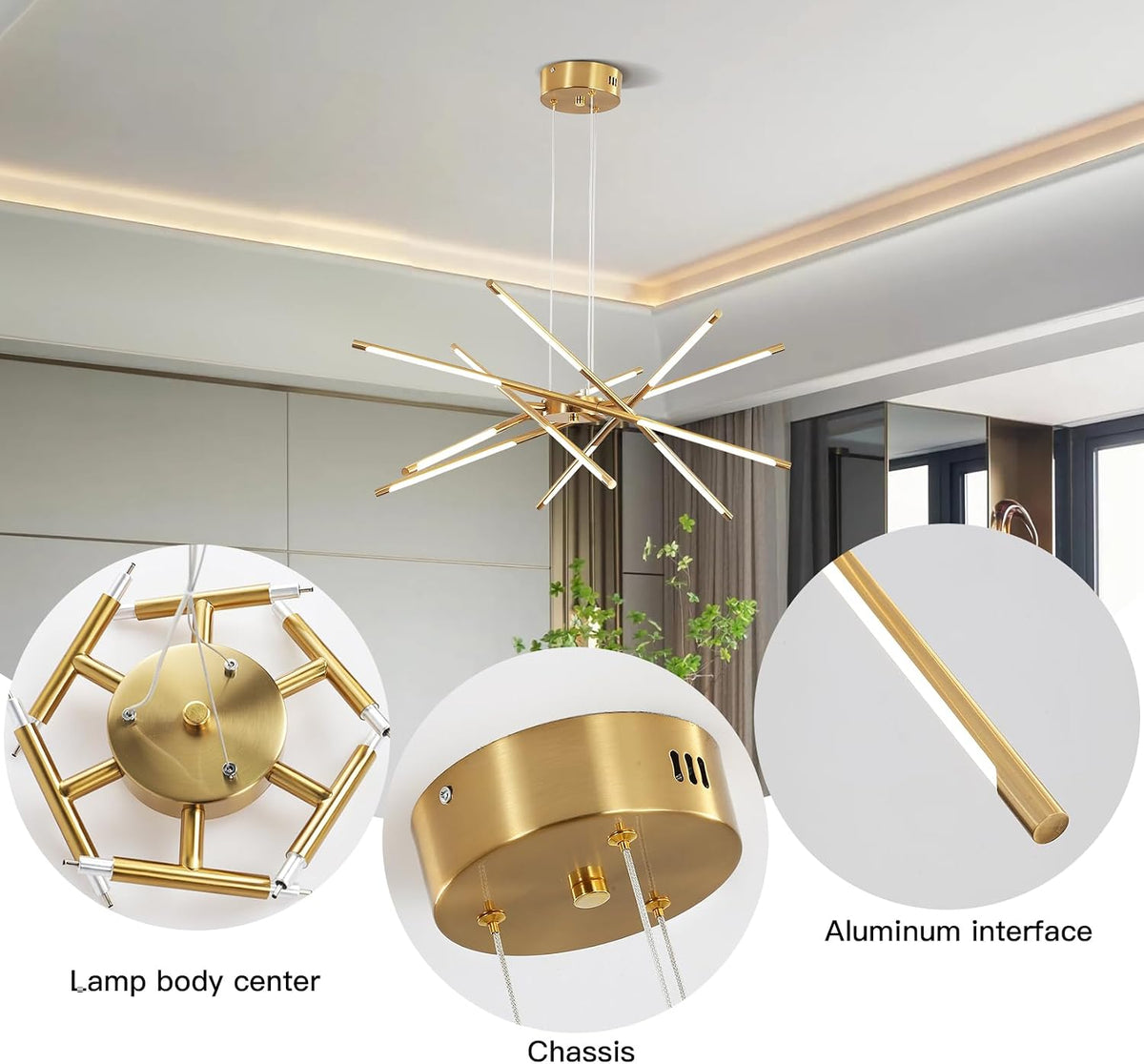 12-Light Gold LED Linear Chandelier