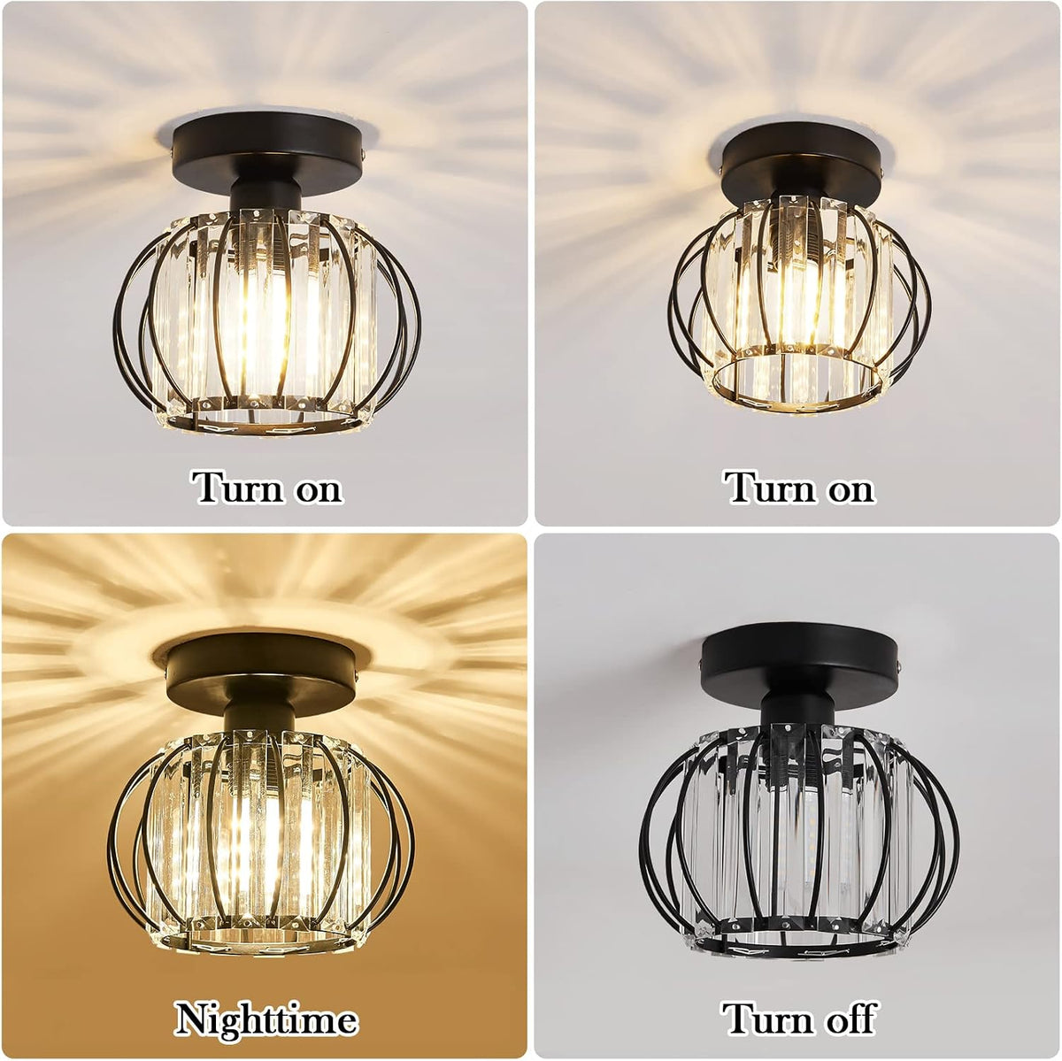 2 Pack Small Crystal Semi Flush Ceiling Light Black