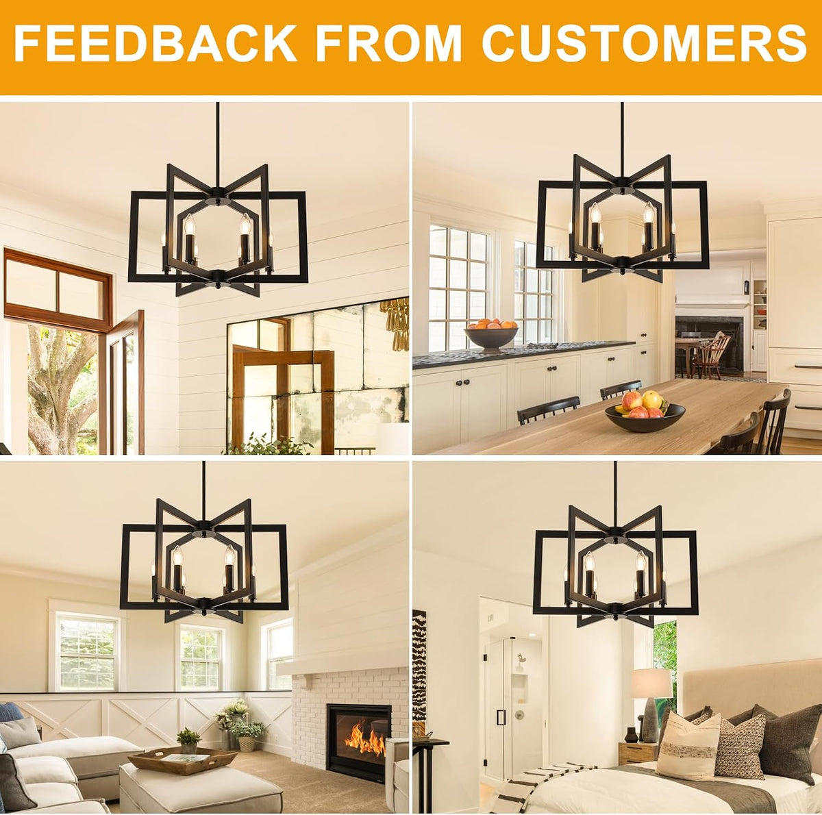 22" Black 6-Light Farmhouse Chandelier