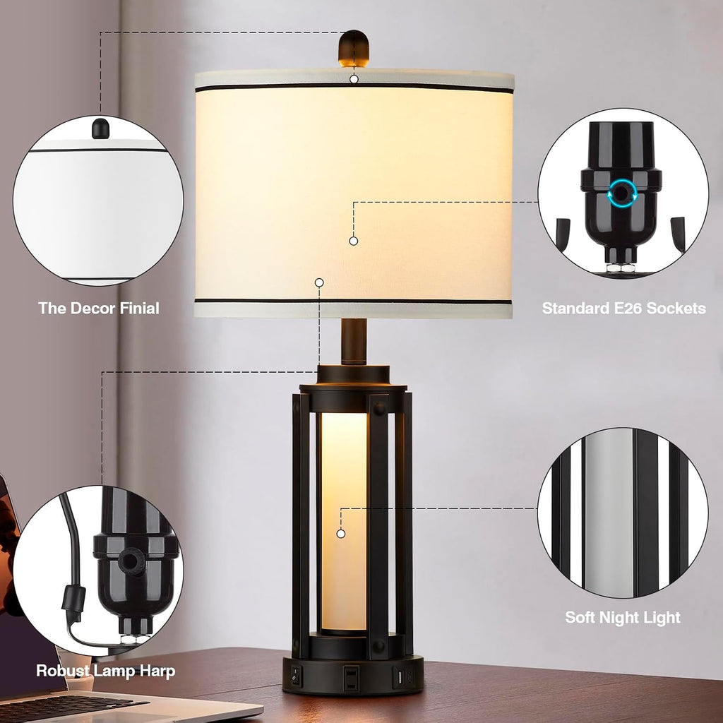 26" Modern Table Lamp Black Single