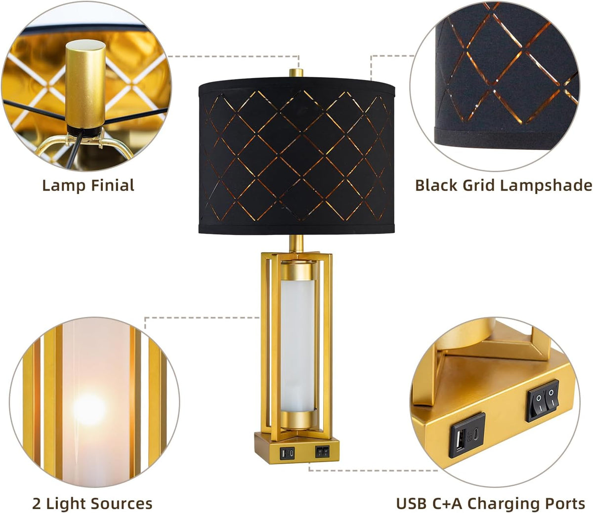 Set of 2 Modern USB Table Lamps