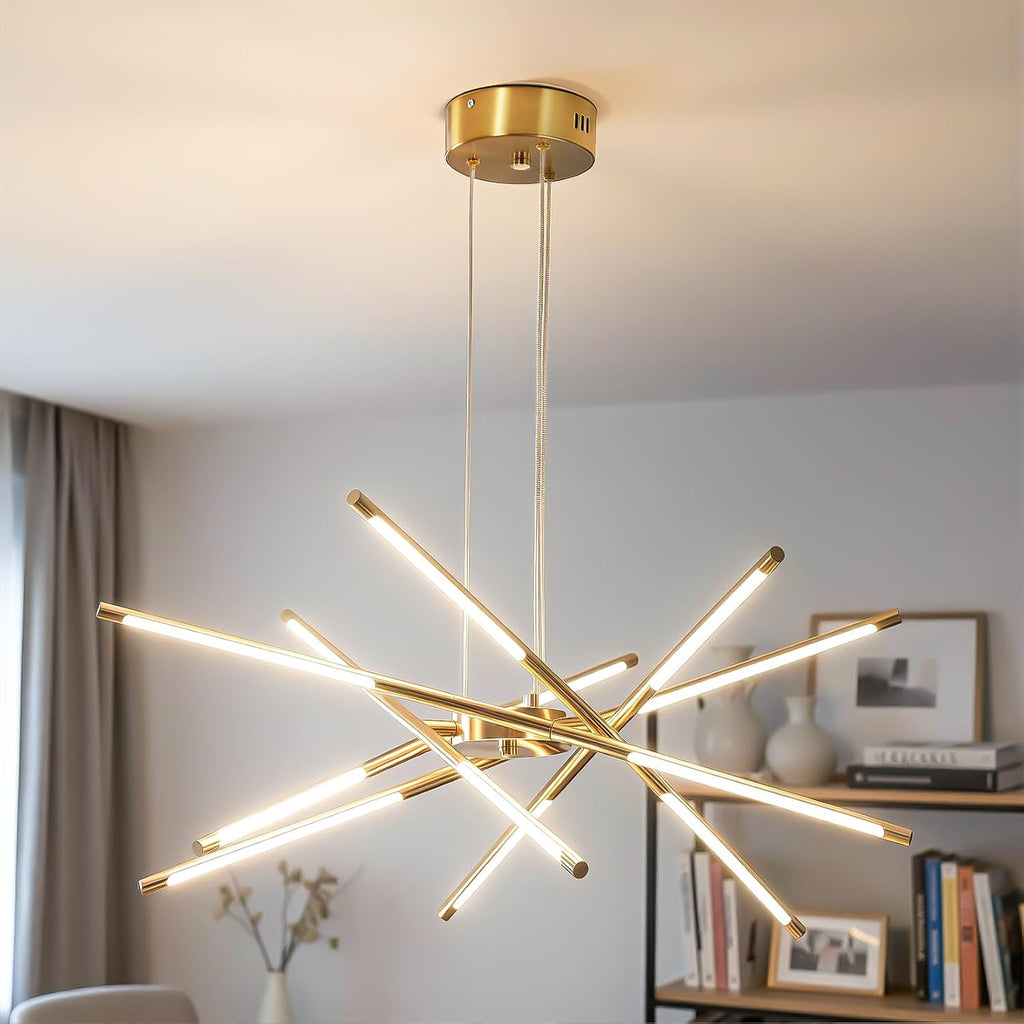 12-Light Gold LED Linear Chandelier
