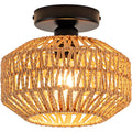 Mini Rattan Semi Flush Ceiling Light E26 1 Light