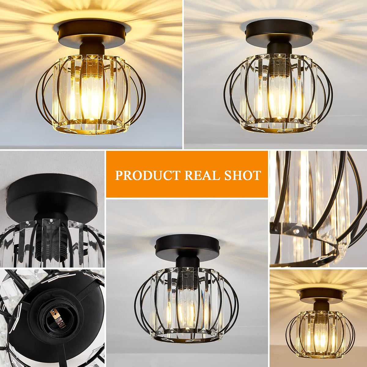 2 Pack Small Crystal Semi Flush Ceiling Light Black