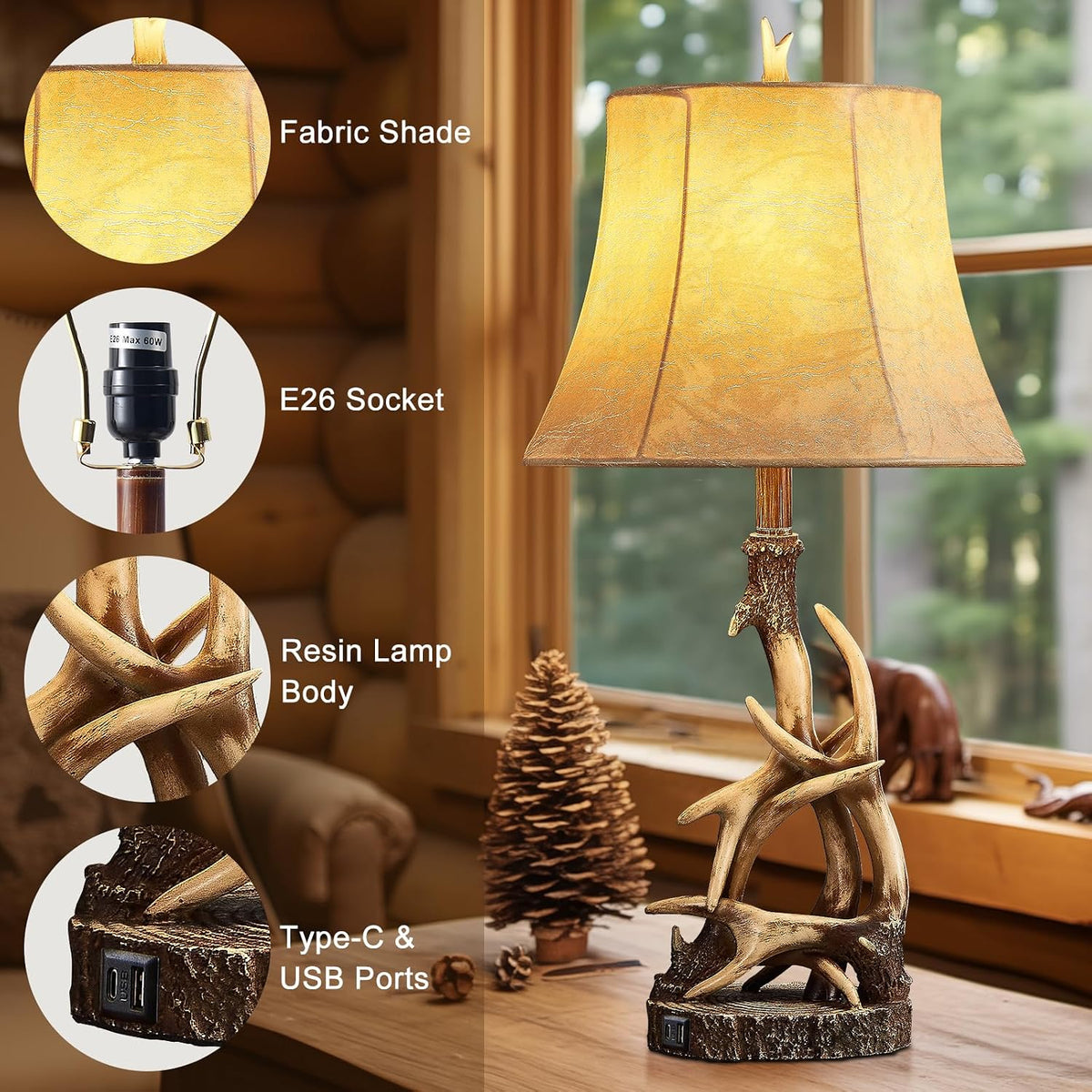 27.25" Rustic Antler Table Lamp Single