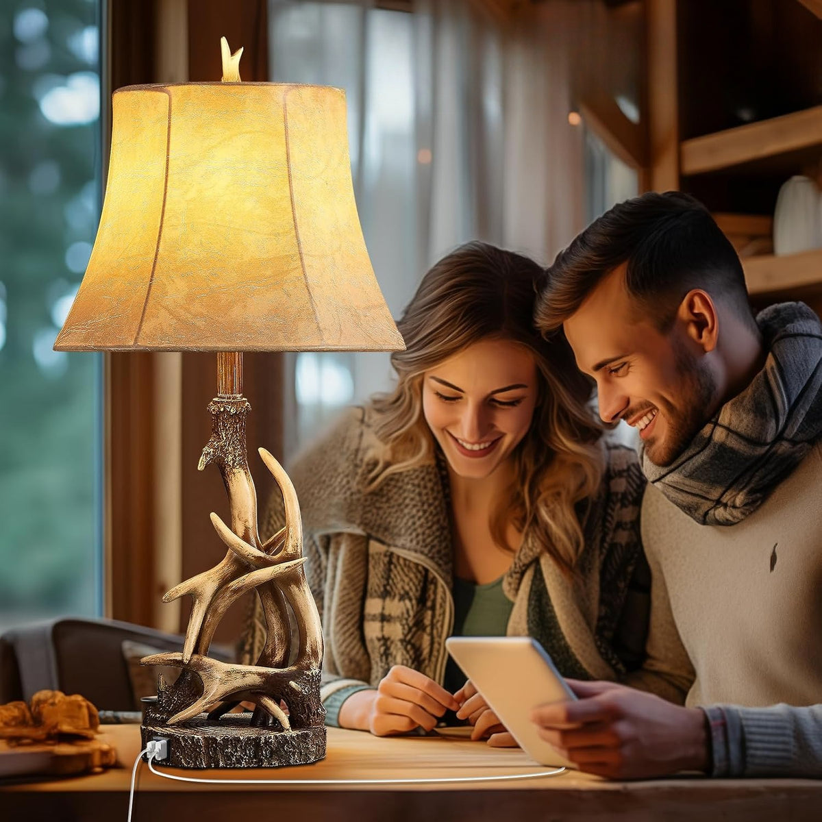 27.25" Rustic Antler Table Lamp Single