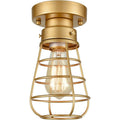 Farmhouse Gold Cage Flush Mount Ceiling Light