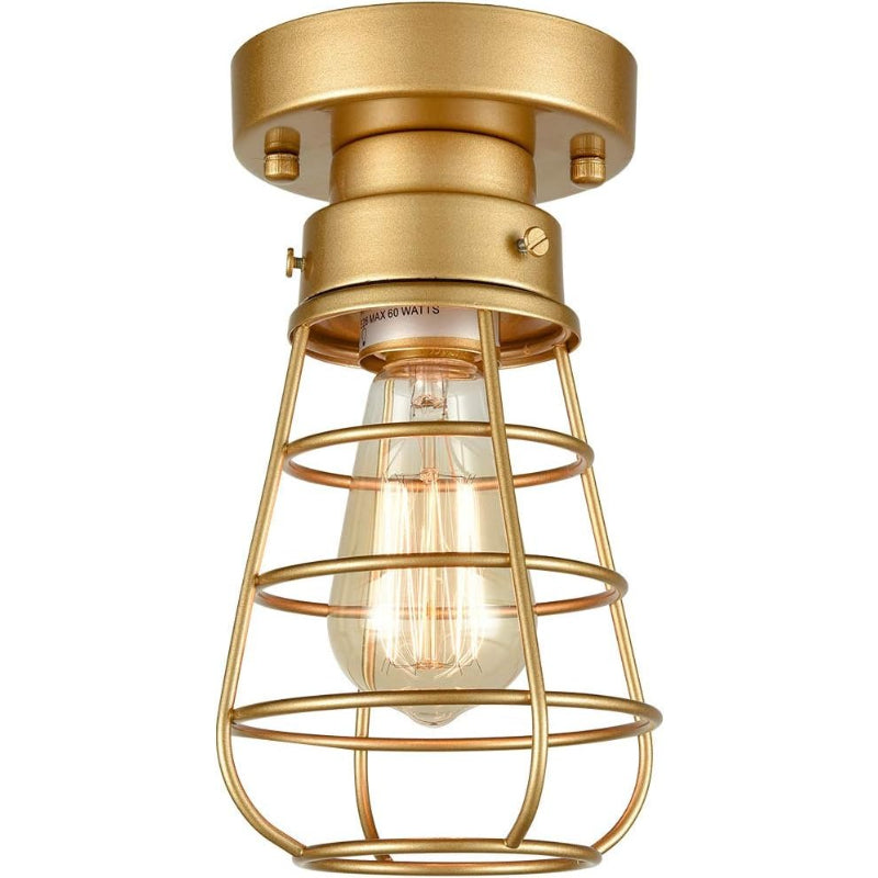 Farmhouse Gold Cage Flush Mount Ceiling Light
