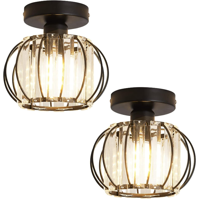 2 Pack Small Crystal Semi Flush Ceiling Light Black