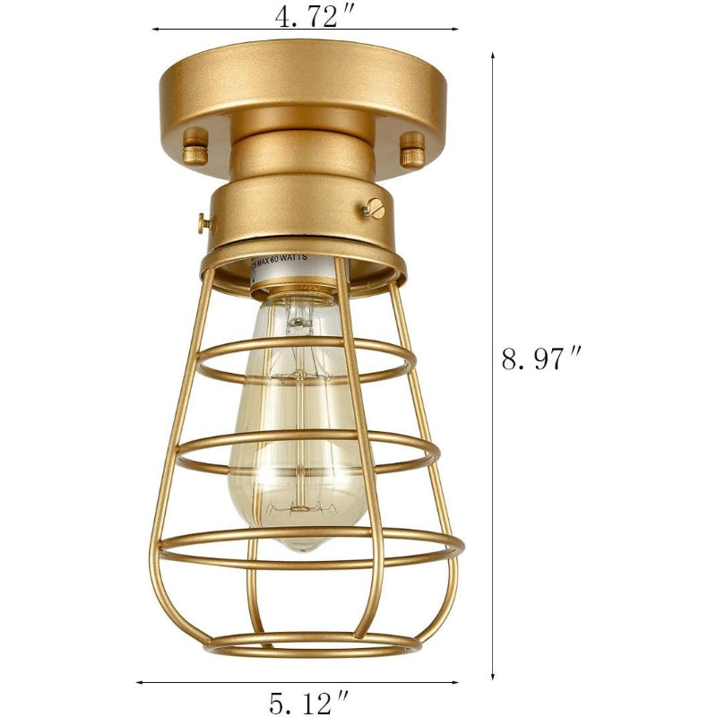Farmhouse Gold Cage Flush Mount Ceiling Light